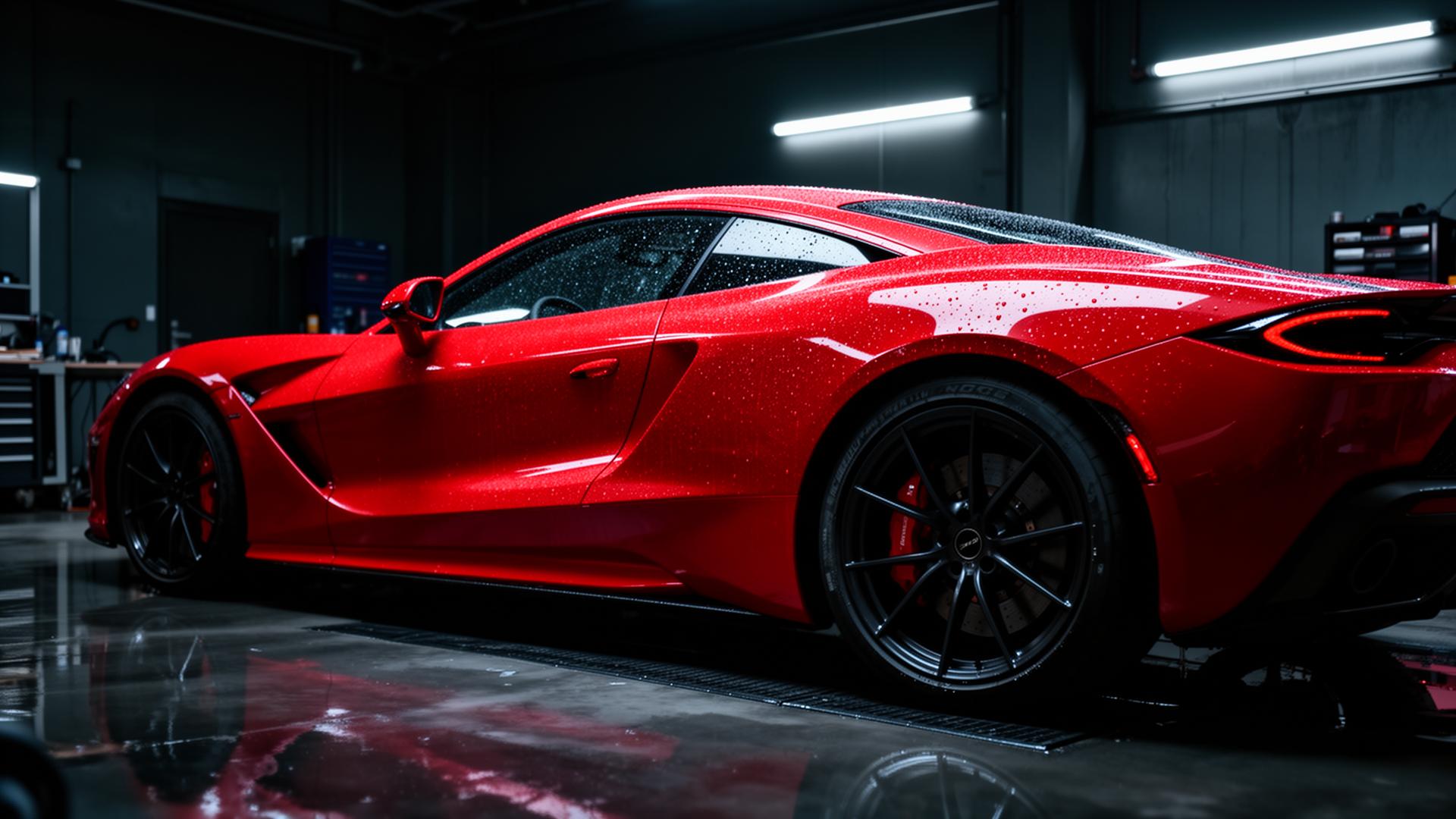 Freshly detailed red sports car